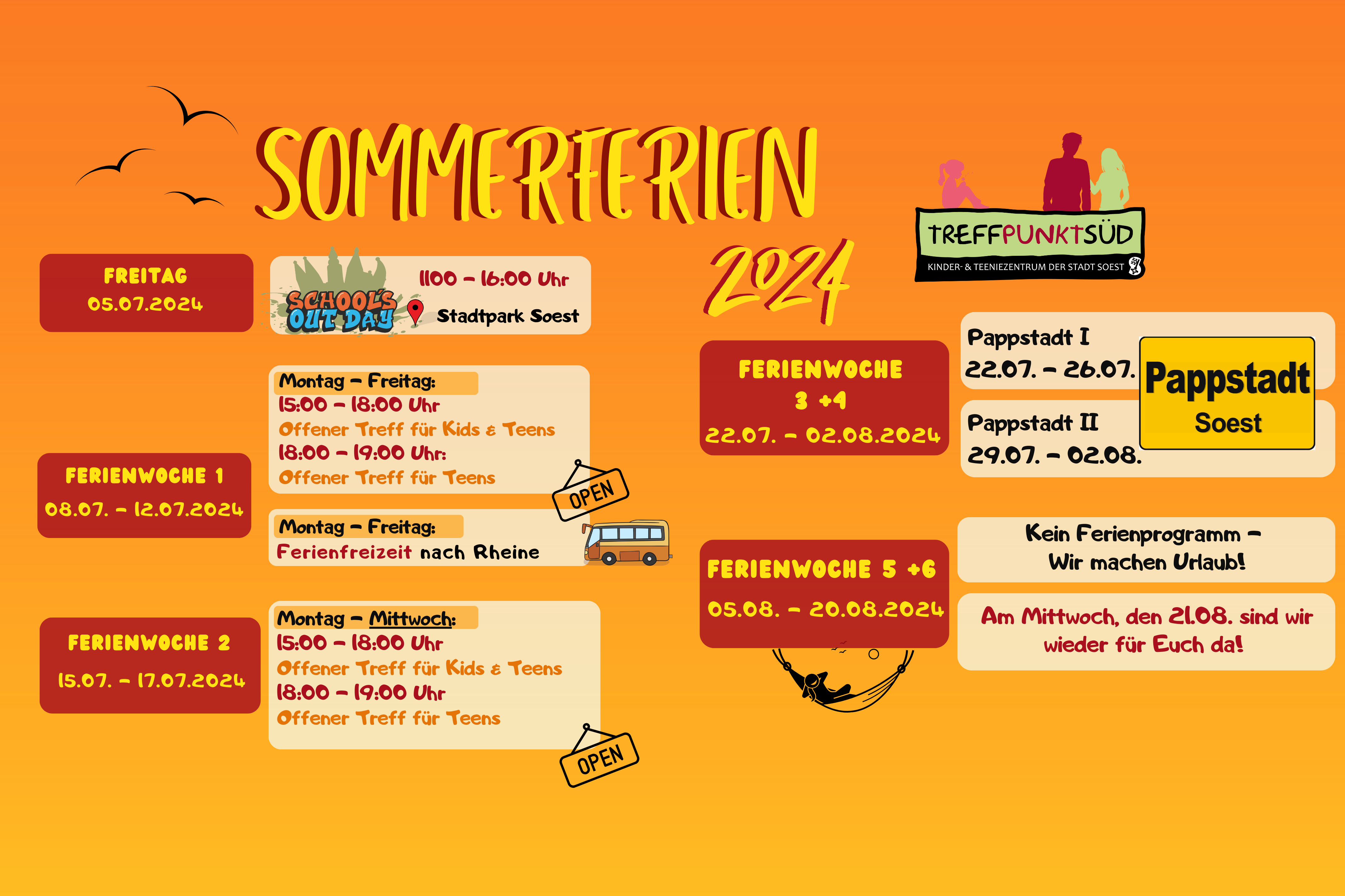 Sommerferien 2024 im Treffpunkt Süd*Programm-Übersicht*